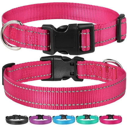 Reflective Dog Collar: Durable Adjustable Safety Nylon Strap