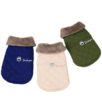 Puppy Dog Vest Waterproof Fur Collar Winter Warm Fleece Jacket Small Dogs Coat