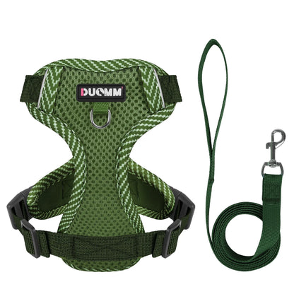 Dog Leash Harness Set for Small Dogs, Secure Fit 4-point Adjustment, Reflective All-Season Breathable Mesh Vest