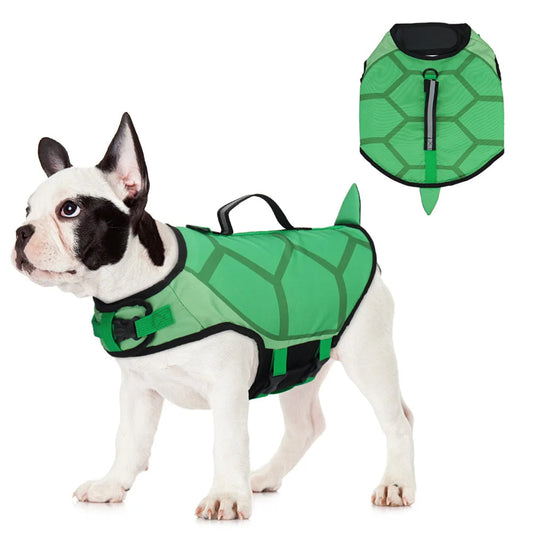 Green Turtle Canine Life Jacket - Durable Dog Swim Vest with Rescue Handle, US Coast Guard Approved