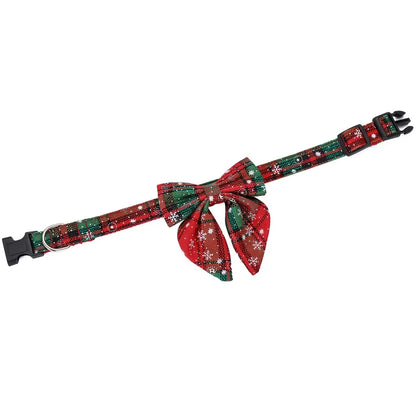 Dog Bow Tie Collar: Christmas Snowflake Cotton Pet Neckwear