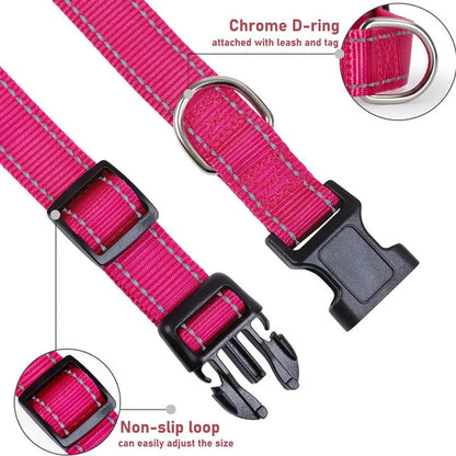 Reflective Dog Collar: Durable Adjustable Safety Nylon Strap