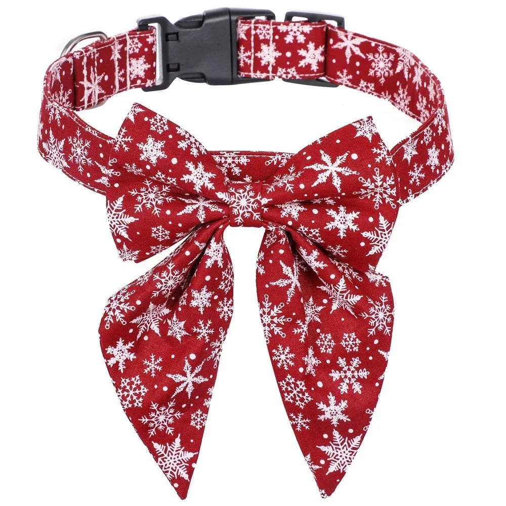 Dog Bow Tie Collar: Christmas Snowflake Cotton Pet Neckwear