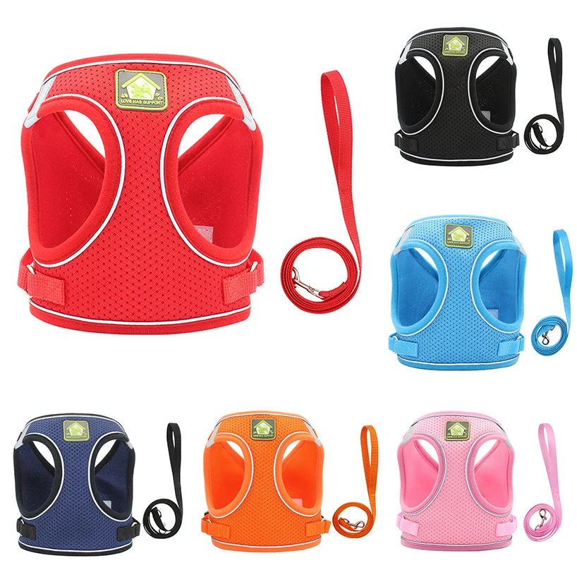 Small Dog Harness and Leash Set, No Pull Reflective Vest for French Bulldog Pug Walking, Breathable Mesh