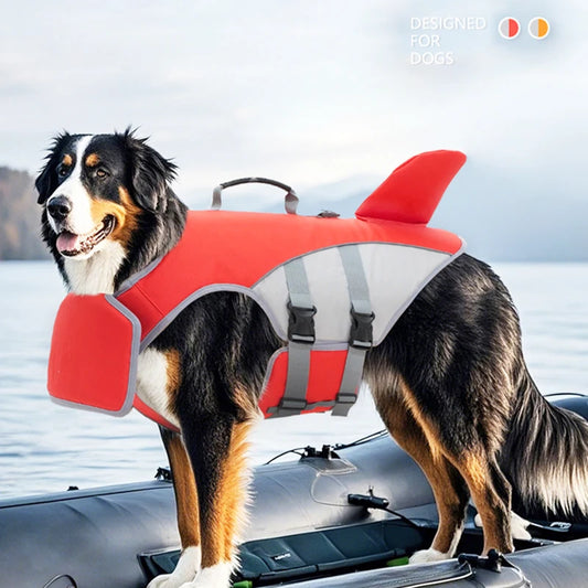 Shark Fin Dog Life Jacket - Adjustable Pet Swimming & Safety Vest for All Seasons, Pool & Beach Fun