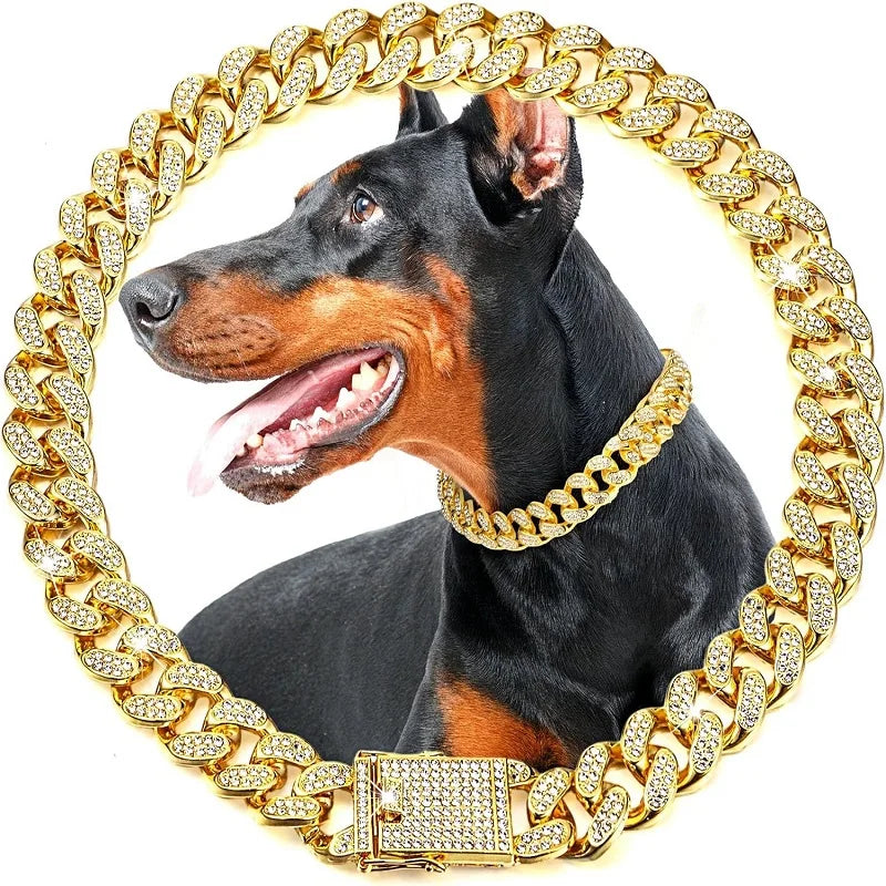 Dog Cuban Link Chain: Luxury Gold Collar with Zirconia