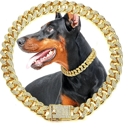 Dog Cuban Link Chain: Luxury Gold Collar with Zirconia