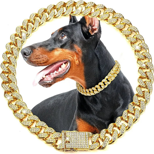Dog Cuban Link Chain: Luxury Gold Collar with Zirconia