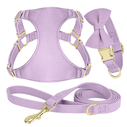 Dog Harness Collar and Leash Set with Bowtie for Small Medium Dogs, Adjustable & Cute Pet Vest Harness