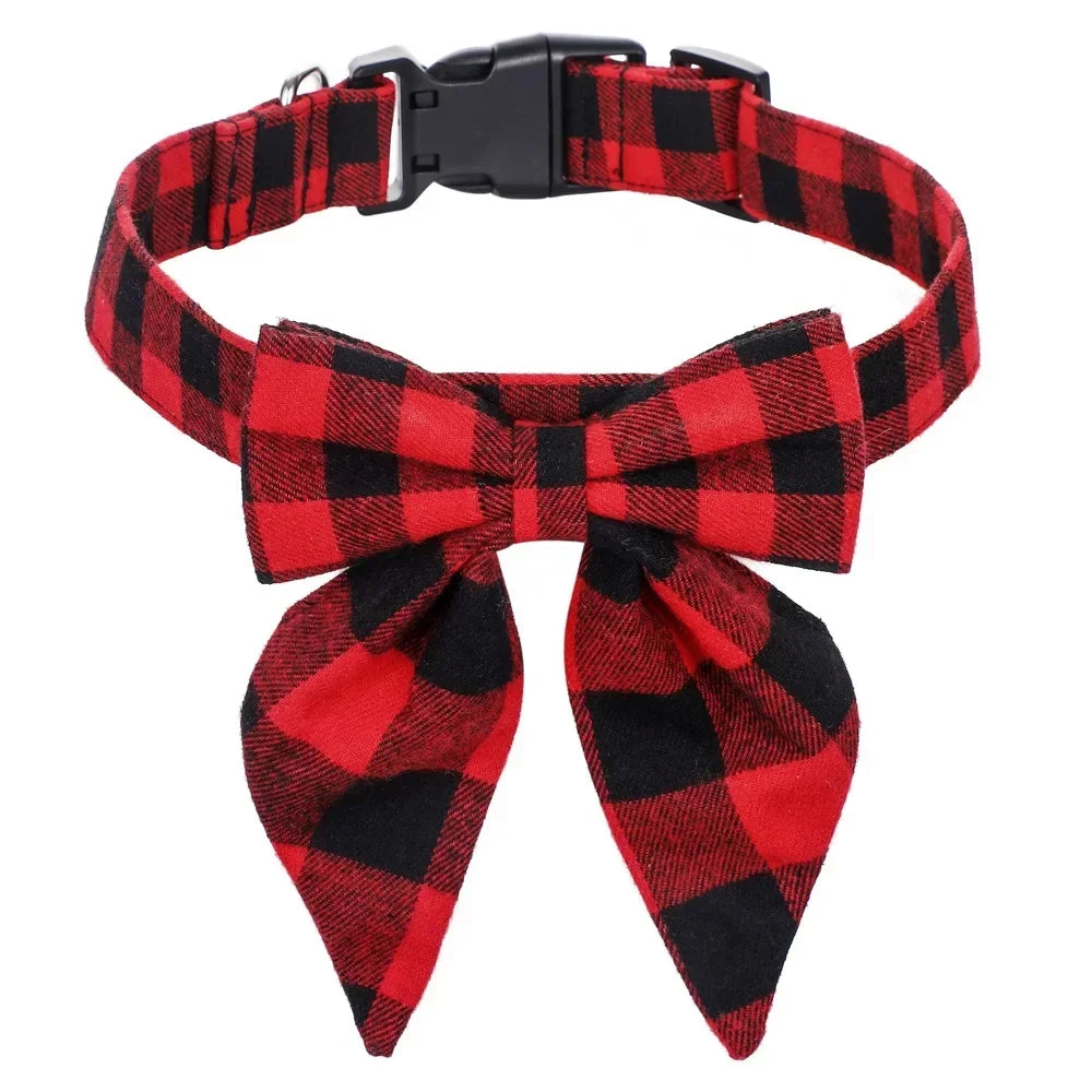 Dog Bow Tie Collar: Christmas Snowflake Cotton Pet Neckwear