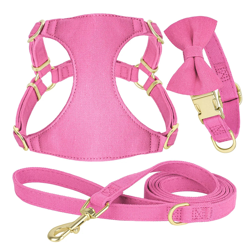 Dog Harness Collar and Leash Set with Bowtie for Small Medium Dogs, Adjustable & Cute Pet Vest Harness