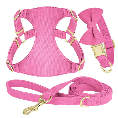 Dog Harness Collar and Leash Set with Bowtie for Small Medium Dogs, Adjustable & Cute Pet Vest Harness