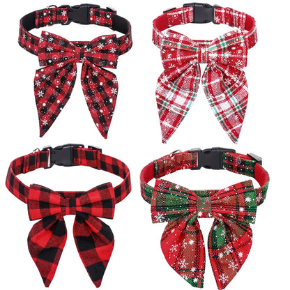 Dog Bow Tie Collar: Christmas Snowflake Cotton Pet Neckwear