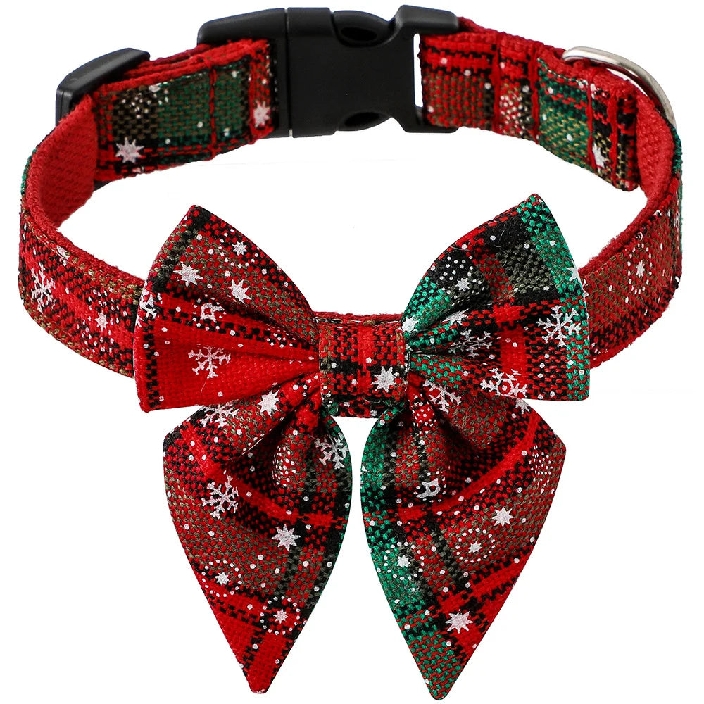 Dog Bow Tie Collar: Christmas Snowflake Cotton Pet Neckwear