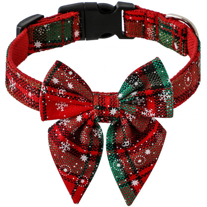 Dog Bow Tie Collar: Christmas Snowflake Cotton Pet Neckwear