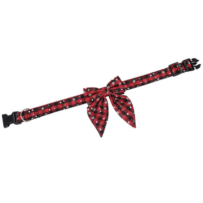 Dog Bow Tie Collar: Christmas Snowflake Cotton Pet Neckwear