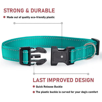 Reflective Dog Collar: Durable Adjustable Safety Nylon Strap