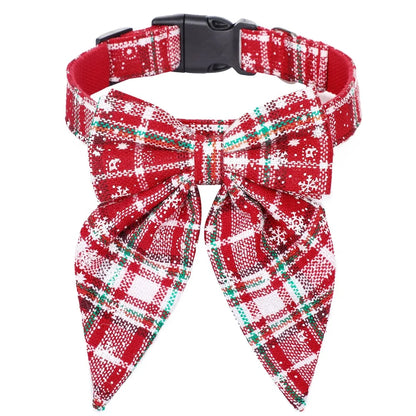 Dog Bow Tie Collar: Christmas Snowflake Cotton Pet Neckwear