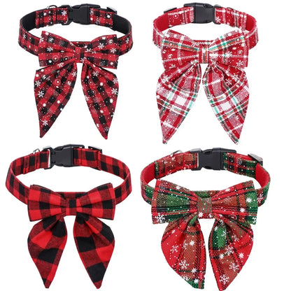 Dog Bow Tie Collar: Christmas Snowflake Cotton Pet Neckwear