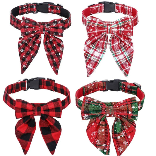 Dog Bow Tie Collar: Christmas Snowflake Cotton Pet Neckwear