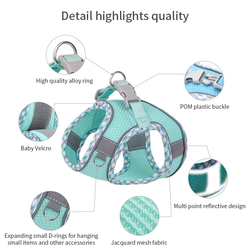 Dog Lead and Harness Set | Reflective Plaid Vest for Small Medium Dogs - Outdoor Walking Accessories for Chihuahua, Pomeranian