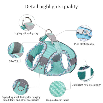 Dog Lead and Harness Set | Reflective Plaid Vest for Small Medium Dogs - Outdoor Walking Accessories for Chihuahua, Pomeranian