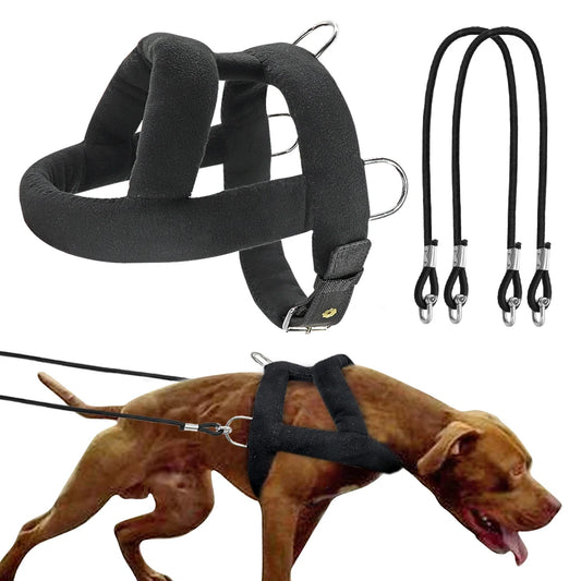 Dog Weight Pulling Harness | Black Adjustable Training Vest & Leash for Medium/Large Working Dogs like Husky
