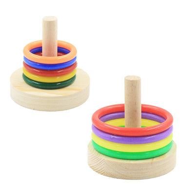 Bird Toys Parrot Wooden Platform Plastic Rings Intelligence Training Chew Puzzle Toy
