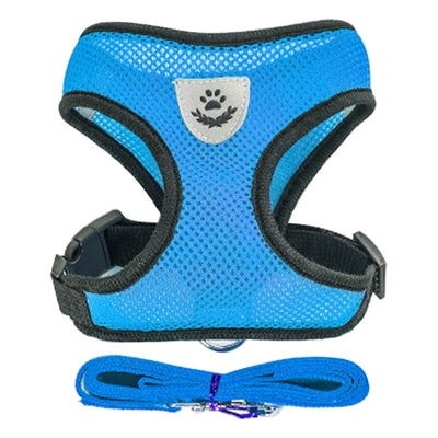 Puppy Harness and Leash Collar Dog Adjustable Vest Walking Lead Leash Soft Breathable Polyester