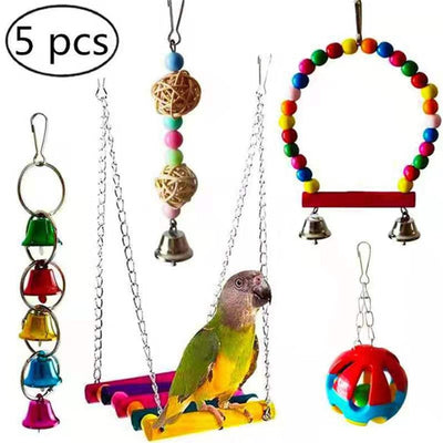Bird Cage Toys for Parrots Wood Birds Swing Hanging Chewing Bite Rack Toys Beads Shape Parrot Toy