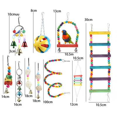 Bird Cage Toys for Parrots Wood Birds Swing Hanging Chewing Bite Rack Toys Beads Shape Parrot Toy