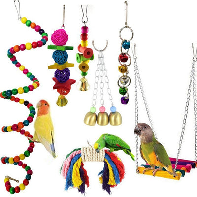 Bird Cage Toys for Parrots Wood Birds Swing Hanging Chewing Bite Rack Toys Beads Shape Parrot Toy