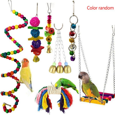 Bird Cage Toys for Parrots Wood Birds Swing Hanging Chewing Bite Rack Toys Beads Shape Parrot Toy