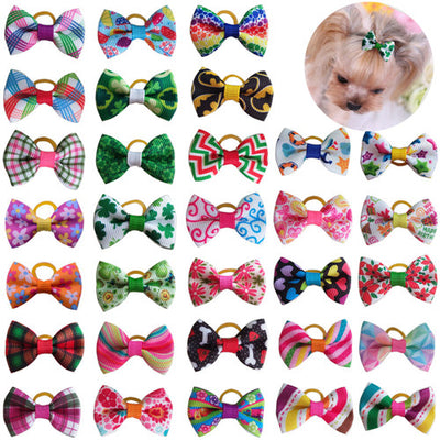 100pcs Pet Accessories Dog Hair bows Fashion Cute Dog Bows  Rubber Bands Pet Hair Collar Decoration
