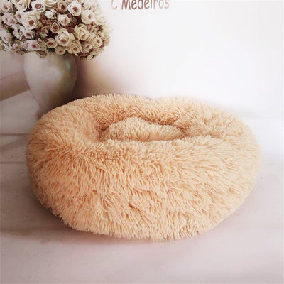 Luxury Round Dog Bed Warm Deep Sleep Donut Pet Beds for Small Medium Large Dogs Long-Pile