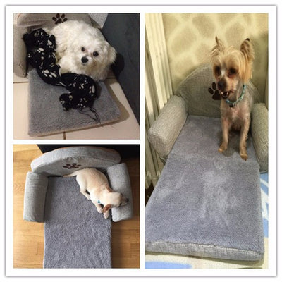 Pet Dog Beds For Dogs Pet Soft Kennels Cute Paw Design Puppy Warm Sofa Gray Removable