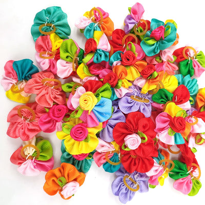 Hair-Accessories Dog-Grooming-Bows Small Rubber-Bands Rose-Dog Dogs 100pcs