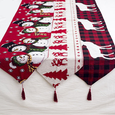 Runners Cloth-Cover Christmas-Table New-Year-Decoration Deer Home Cotton for Embroidered