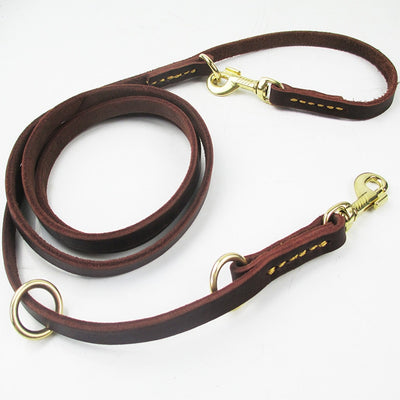 Leads Short Collar P-Chain Two-Dog-Leash Adjustable Walking-Training Genuine-Leather