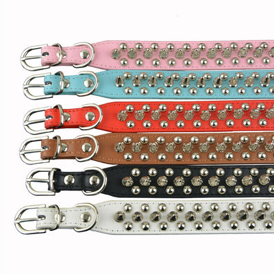 PU Leather Pet Dog Collars Round Spikes Studded Dog Puppy Collar and Leash Set