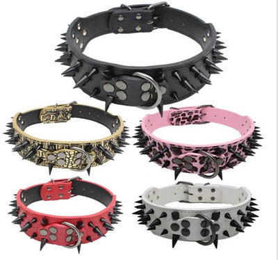 Dog-Collar Studded Spikes Pitbull Large Dog Sharp Mastiff Big with Black for 2--Width