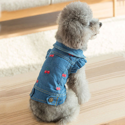 Pet-Dogs-Clothes Jacket Outfit Puppy-Jeans Dog Coats Embroidery Cherry Cowboy Spring