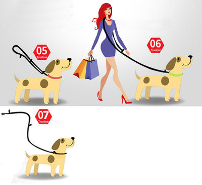 Truelove Adjustable Dog Leash Lead Pet-Training Reflective Hand-Free Walk 2-Dogs Multi-Function
