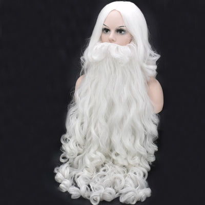 Christmas Cosplay Wig Beard Santa Claus White Curly Long Synthetic Hair Adult Cosplay Costume Christmas