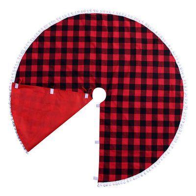 Ourwarm Skirt Christmas-Tree-Decor Buffalo Plaid Red for Hotel 48inch Double-Layers Home
