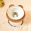 Pet Bowl Bamboo Shelf Ceramic Feeding and Drinking Bowls for Dogs