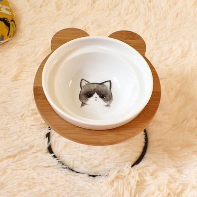 Pet Bowl Bamboo Shelf Ceramic Feeding and Drinking Bowls for Dogs