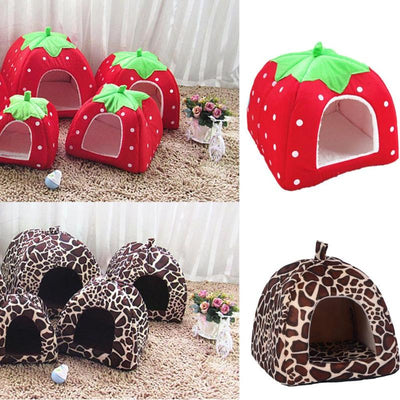 Basket Tent House Cushion Kennel Pet-Product Cave Warm Leopard Winter Doggy Bed Strawberry