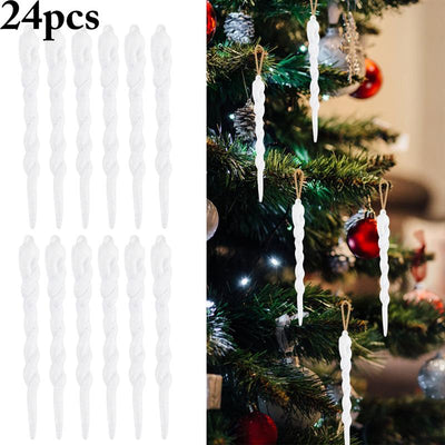 Icicle-Ornament Hanging-Decoration Christmas Xmas-Tree Party White Golden Silver 24PCS