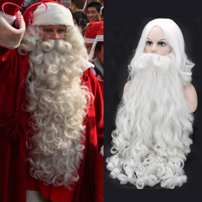 Christmas Cosplay Wig Beard Santa Claus White Curly Long Synthetic Hair Adult Cosplay Costume Christmas